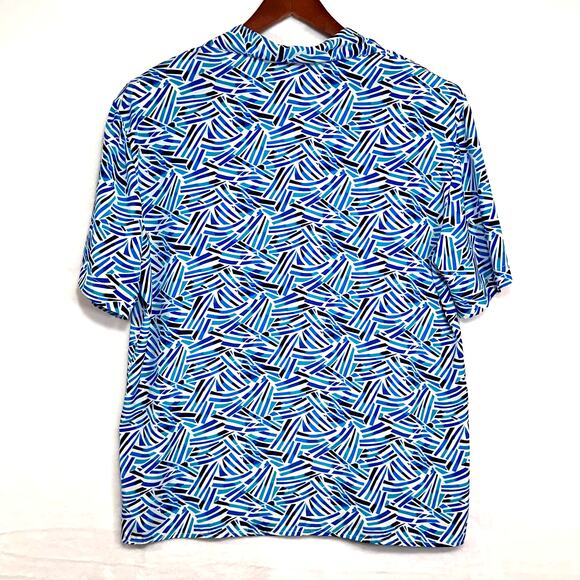 Vintage Worthington Blue Geometric Coastal Short Sleeve Top Plus 14 Collared - Picture 6 of 13